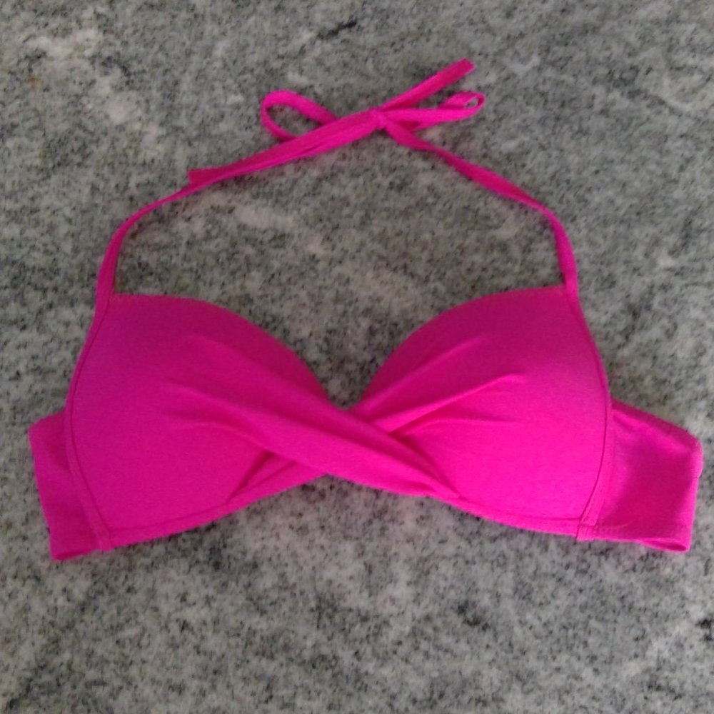 Hot Pink Size Small Twisted Front Tie Neck Bikini Top NWOT